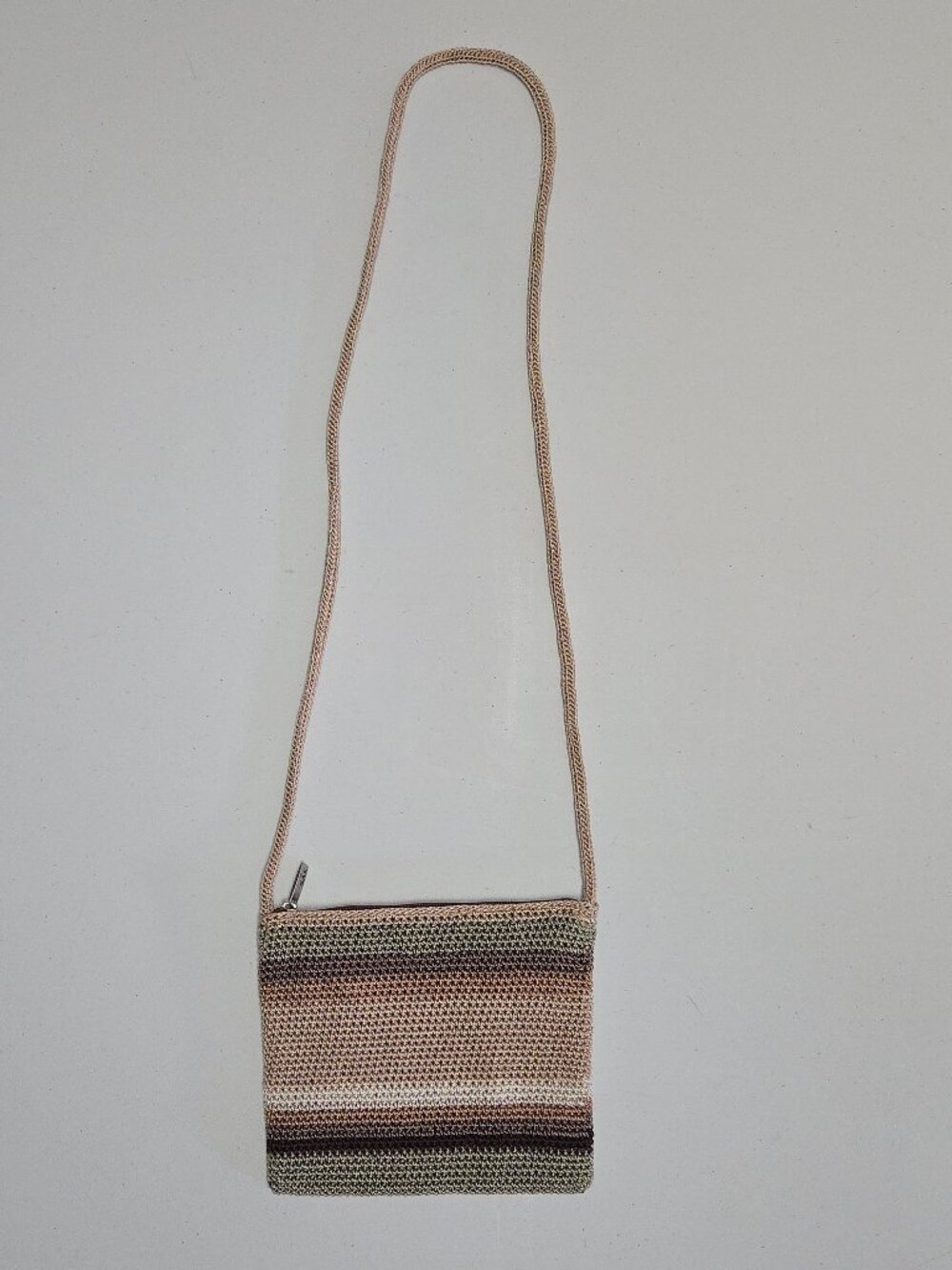 The Sak Green Tan Striped Boho Crochet Mini Crossbody Bag